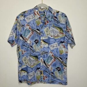 Vintage Cooke Street Hawaiian Shirt Large Blue‎ Button Front Short Sleeve